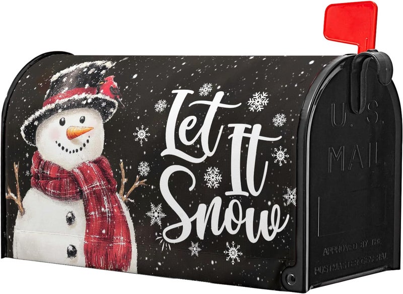 Anyako Snowflakes Mailbox Covers Magnetic Standard Size 18" X 21",Winter Cute Snowman Black Mailbox Wraps Post Letter Christmas Box Cover for Holiday Garden Yard Decor - Image 3